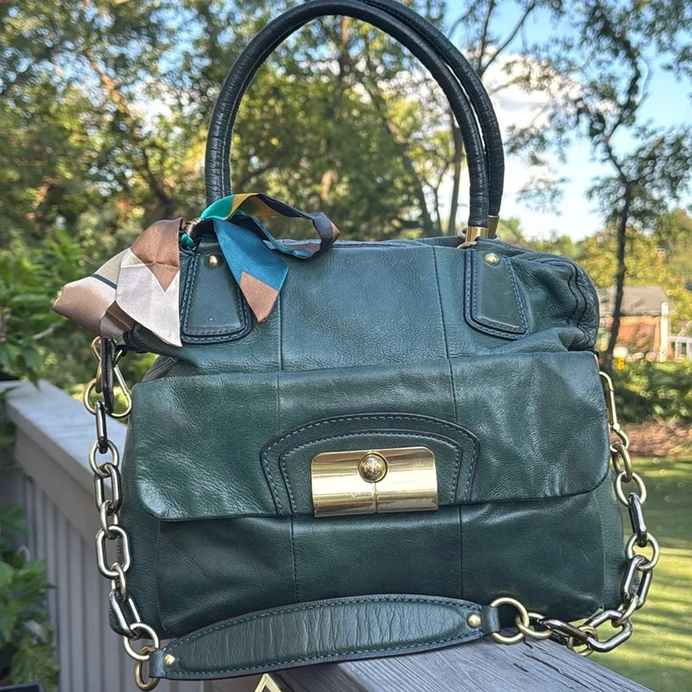 Coach Kristin (14223) Green Leather Hobo Satchel Shoulder Bag (w/twilly)(EUC) - Picture 13 of 17